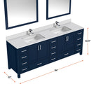 Lexora Jacques 84" W x 22" D Navy Blue Double Bath Vanity with Marble Top and Faucet Set