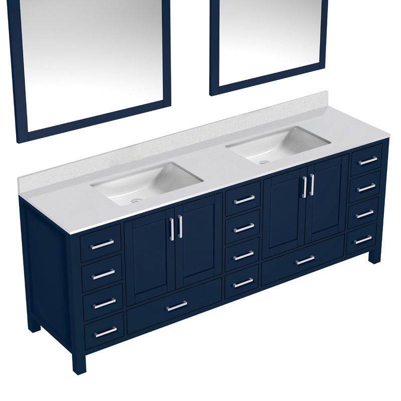 Lexora Jacques 84" W x 22" D Navy Blue Double Bath Vanity with Marble Top and 34" Mirrors