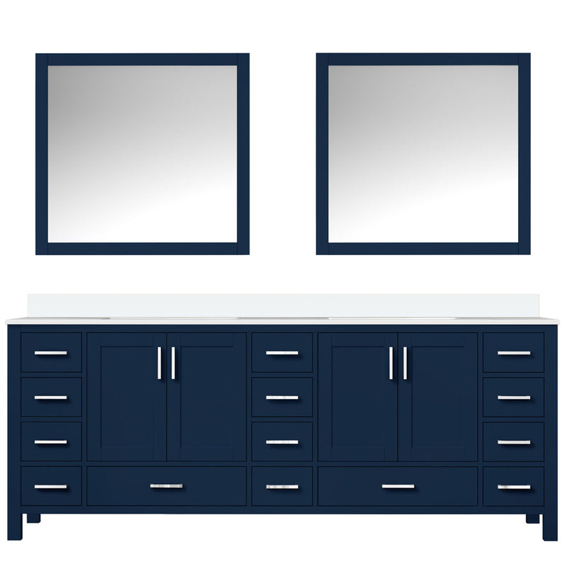 Lexora Jacques 84" W x 22" D Navy Blue Double Bath Vanity with Marble Top and 34" Mirrors