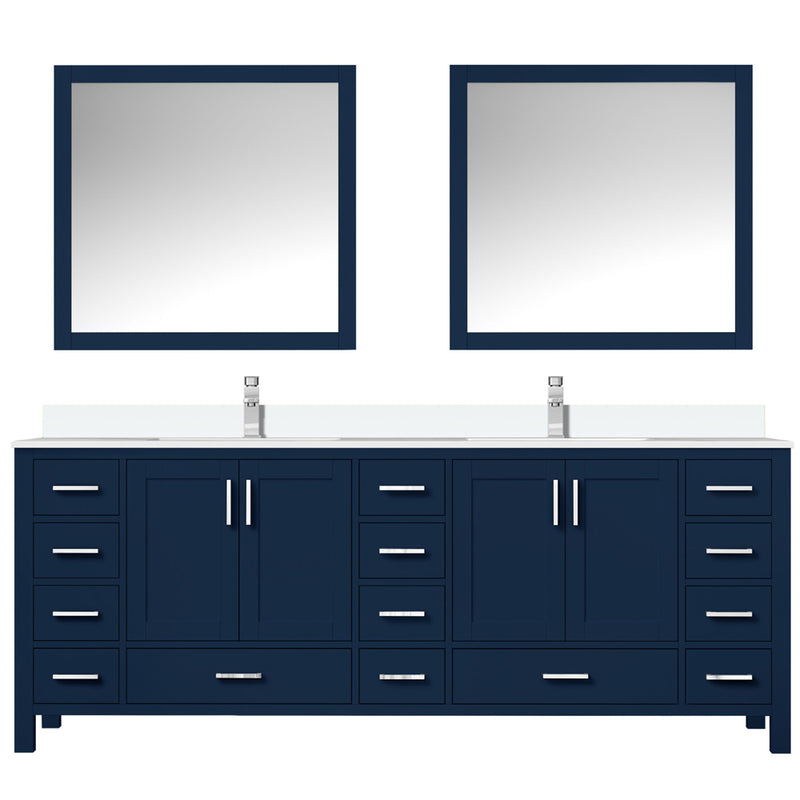 Lexora Jacques 84" W x 22" D Navy Blue Double Bath Vanity Marble Top with Faucet Set and 34" Mirrors