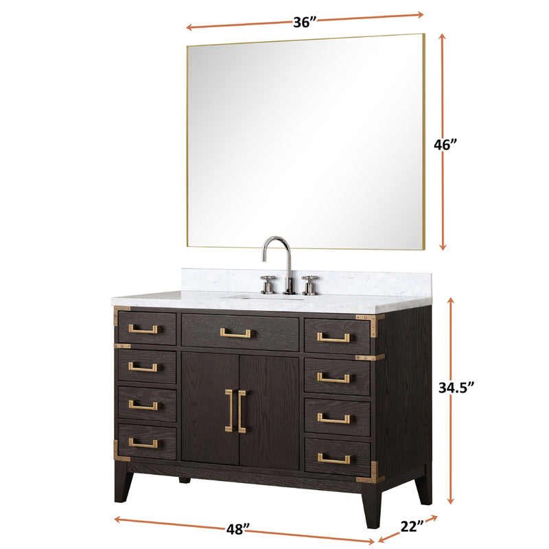 Lexora Laurel 48" W x 22" D Single Bath Vanity Carrara Marble Top and 46" Mirror