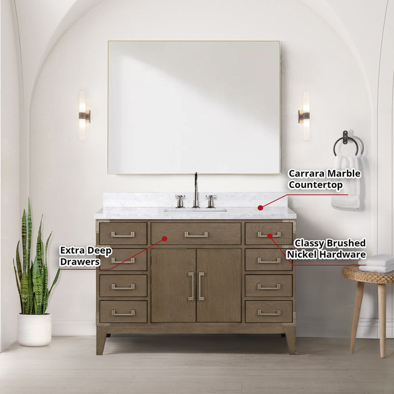 Lexora Laurel 48" W x 22" D Single Bath Vanity Carrara Marble Top and Faucet Set