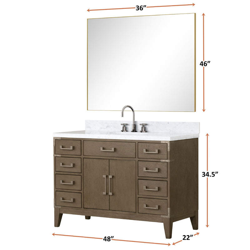 Lexora Laurel 48" W x 22" D Single Bath Vanity Carrara Marble Top and 46" Mirror