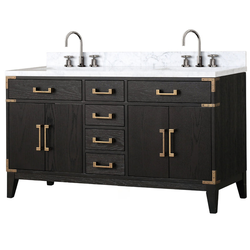 Lexora Laurel 60" W x 22" D Double Bath Vanity Carrara Marble Top and Faucet Set