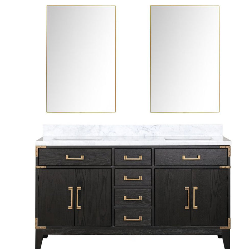 Lexora Laurel 60" W x 22" D Double Bath Vanity Carrara Marble Top and 28" Mirrors