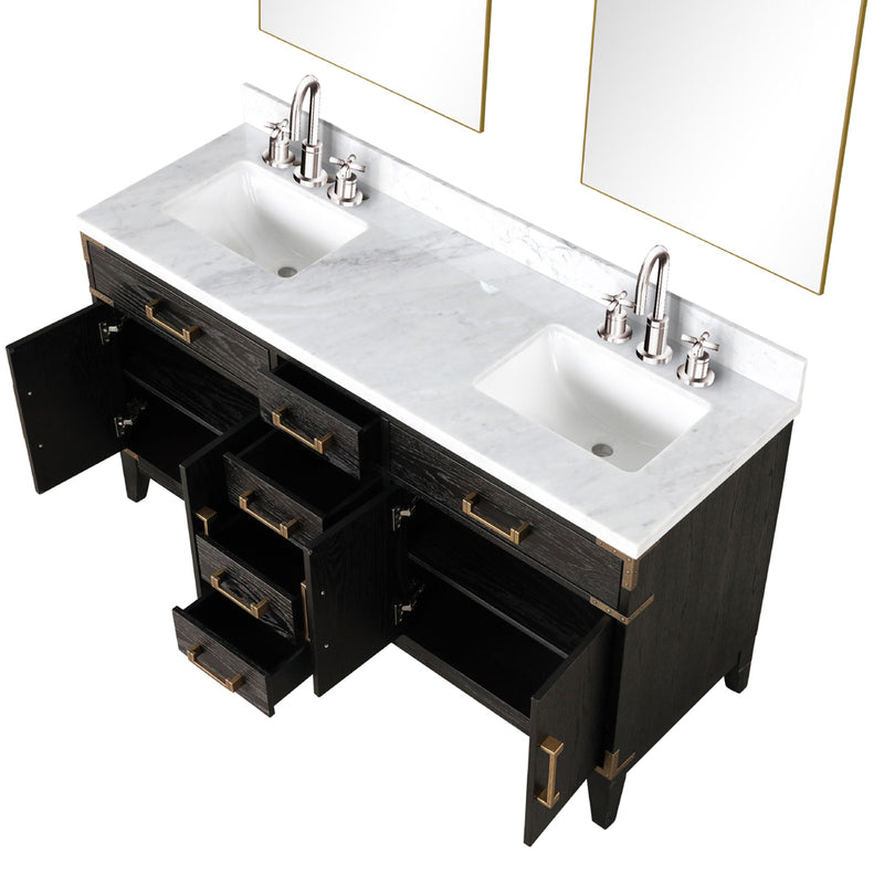 Lexora Laurel 60" W x 22" D Double Bath Vanity Carrara Marble Top with Faucet Set and 28" Mirrors