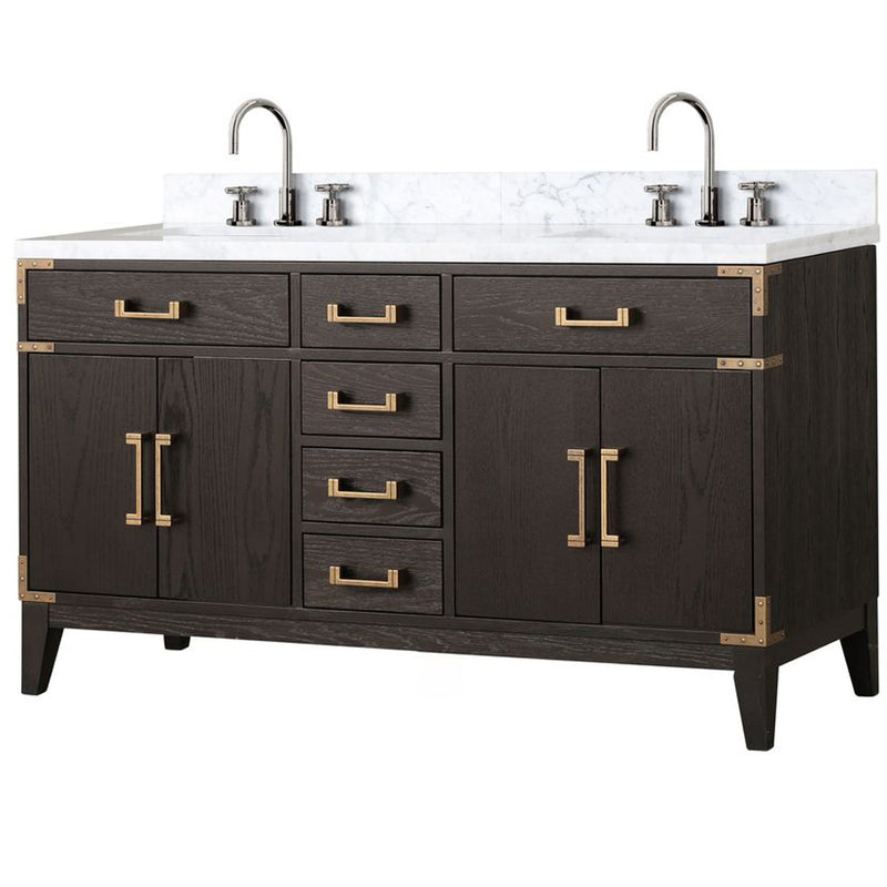 Lexora Laurel 60" W x 22" D Double Bath Vanity Carrara Marble Top and Faucet Set