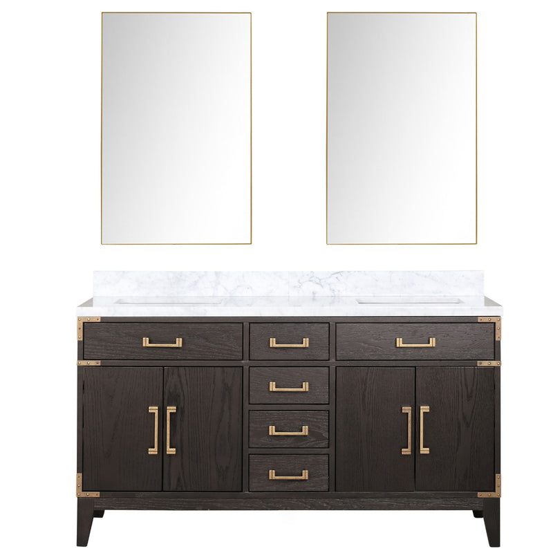 Lexora Laurel 60" W x 22" D Double Bath Vanity Carrara Marble Top and 28" Mirrors