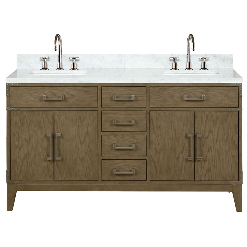 Lexora Laurel 60" W x 22" D Double Bath Vanity Carrara Marble Top and Faucet Set