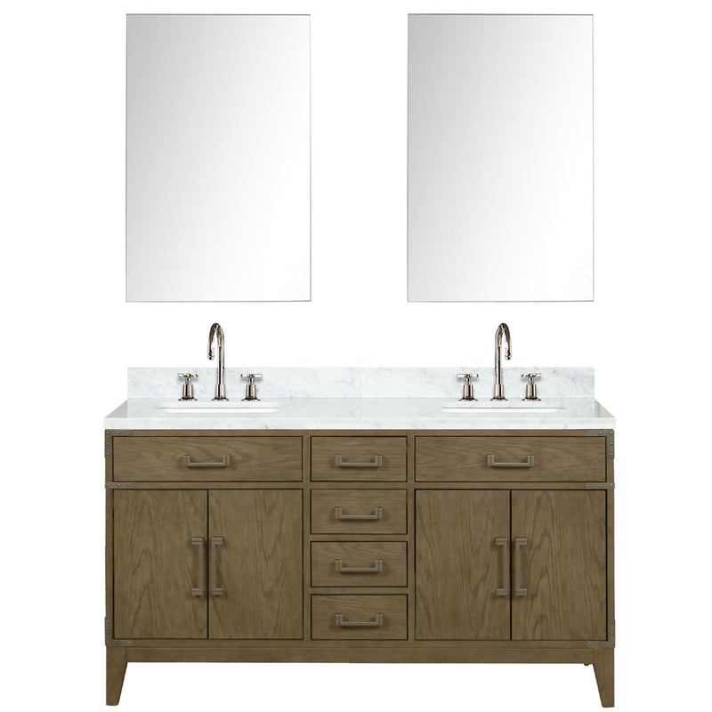 Lexora Laurel 60" W x 22" D Double Bath Vanity Carrara Marble Top with Faucet Set and 28" Mirrors