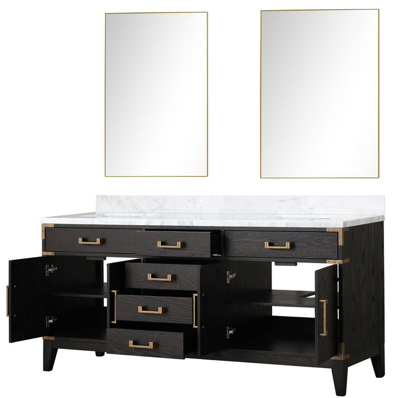 Lexora Laurel 72" W x 22" D Double Bath Vanity Carrara Marble Top and 34" Mirrors