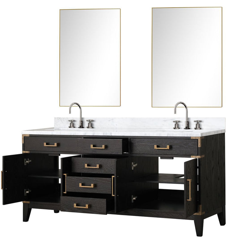 Lexora Laurel 72" W x 22" D Double Bath Vanity Carrara Marble Top with Faucet Set and 34" Mirrors