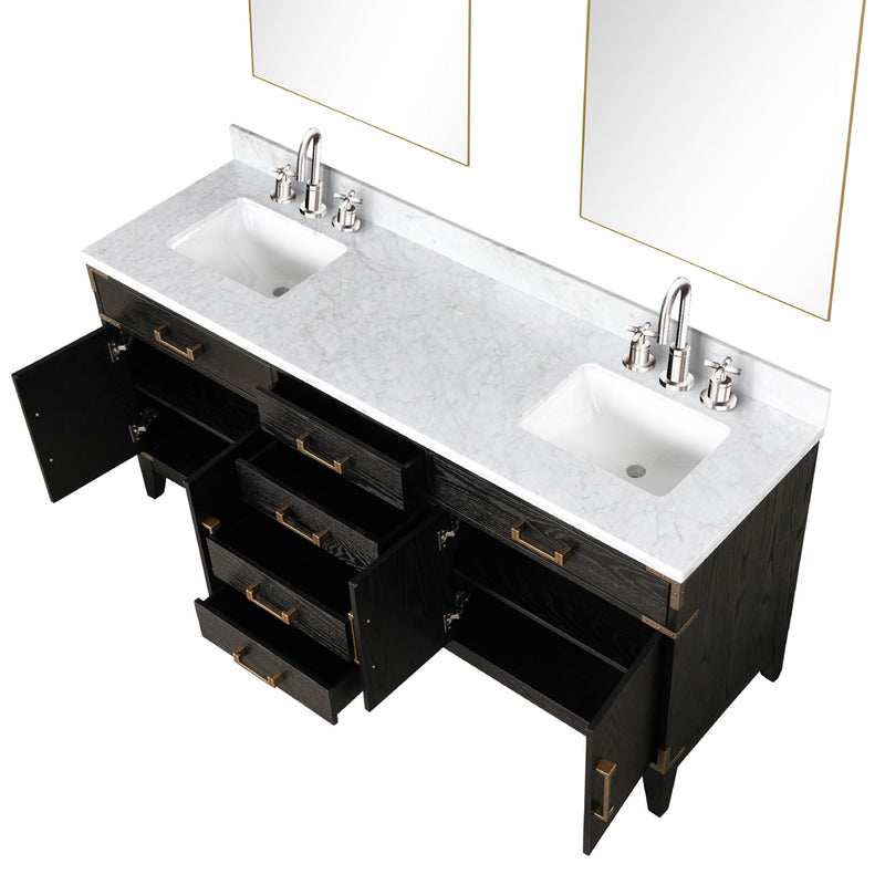 Lexora Laurel 72" W x 22" D Double Bath Vanity Carrara Marble Top with Faucet Set and 34" Mirrors