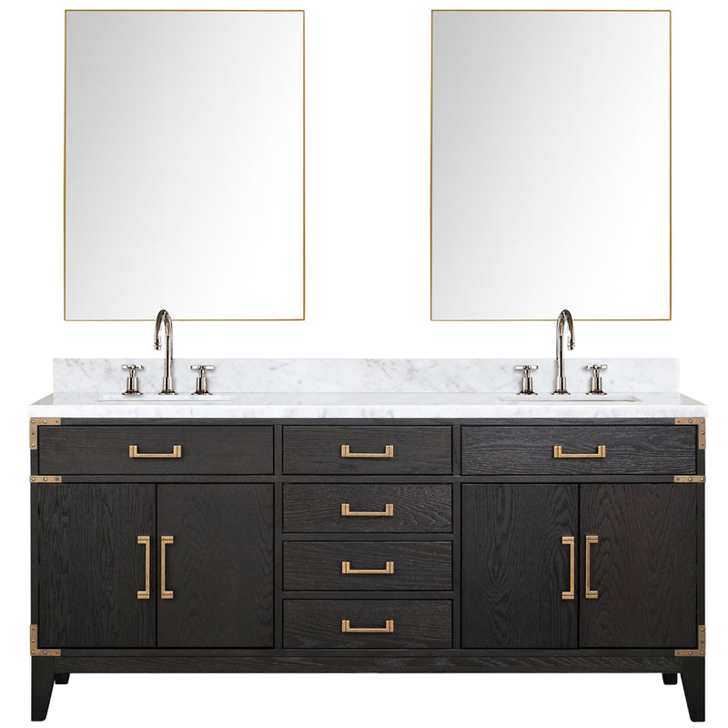 Lexora Laurel 72" W x 22" D Double Bath Vanity Carrara Marble Top with Faucet Set and 34" Mirrors