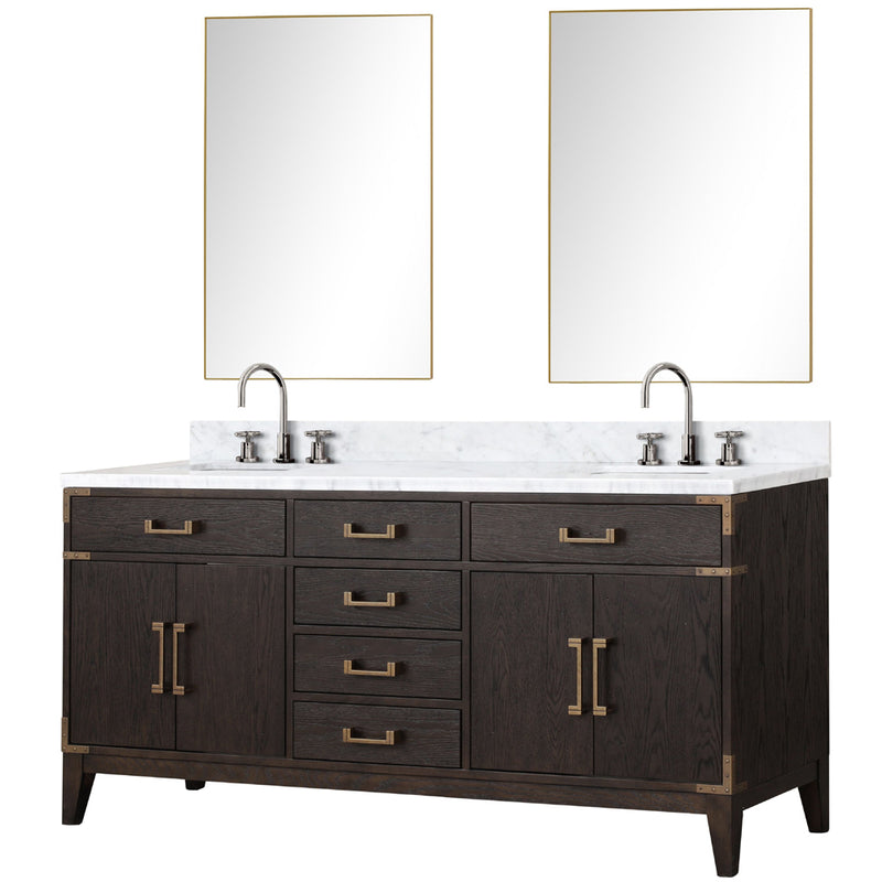 Lexora Laurel 72" W x 22" D Double Bath Vanity Carrara Marble Top with Faucet Set and 34" Mirrors