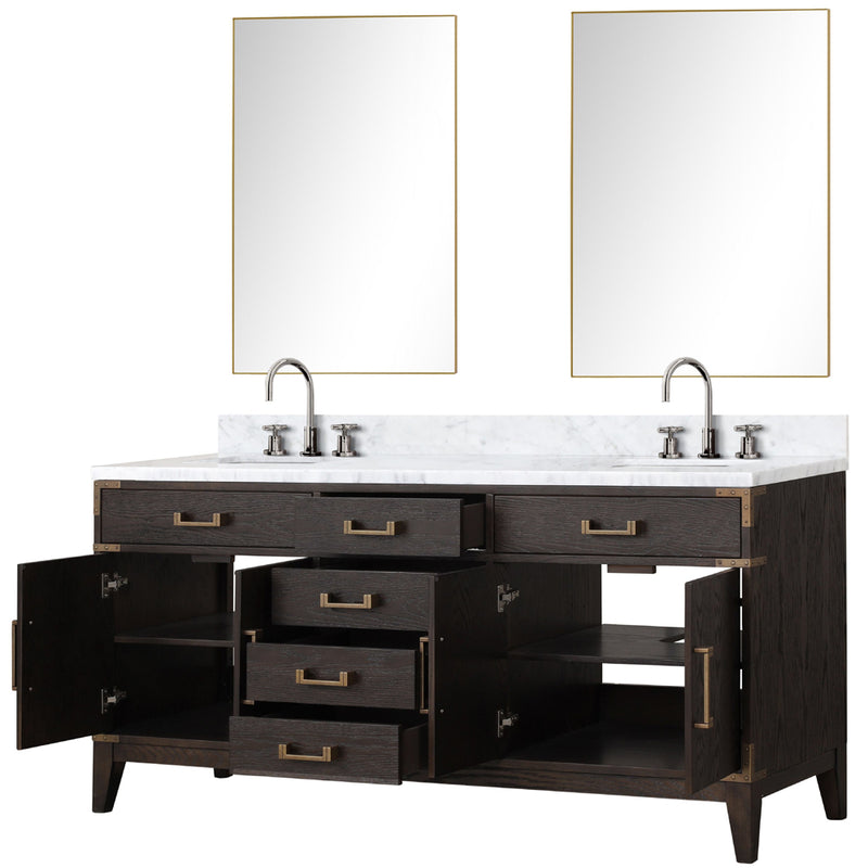 Lexora Laurel 72" W x 22" D Double Bath Vanity Carrara Marble Top with Faucet Set and 34" Mirrors