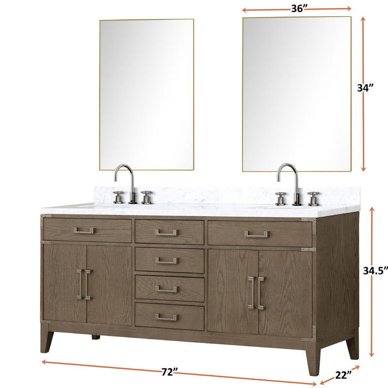 Lexora Laurel 72" W x 22" D Double Bath Vanity and Carrara Marble Top