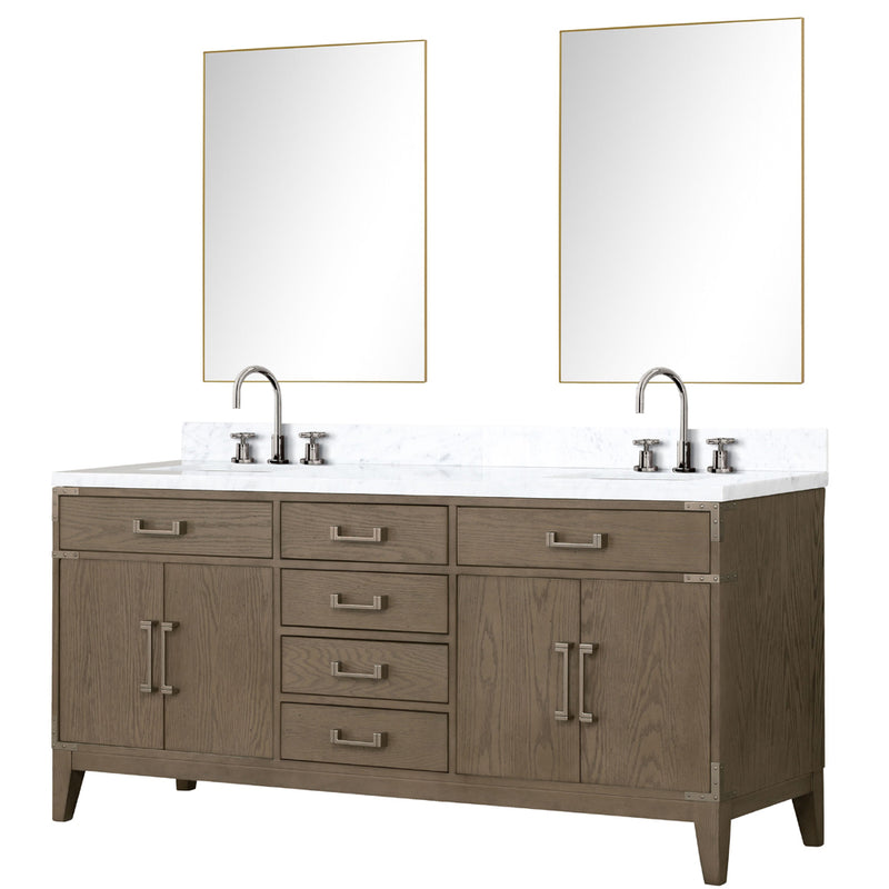 Lexora Laurel 72" W x 22" D Double Bath Vanity Carrara Marble Top with Faucet Set and 34" Mirrors