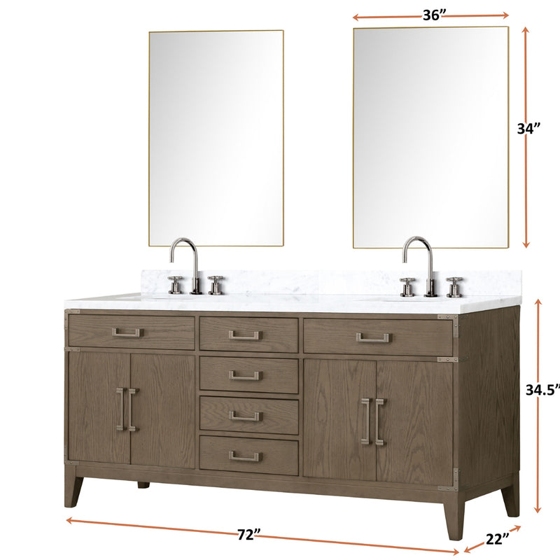 Lexora Laurel 72" W x 22" D Double Bath Vanity Carrara Marble Top with Faucet Set and 34" Mirrors