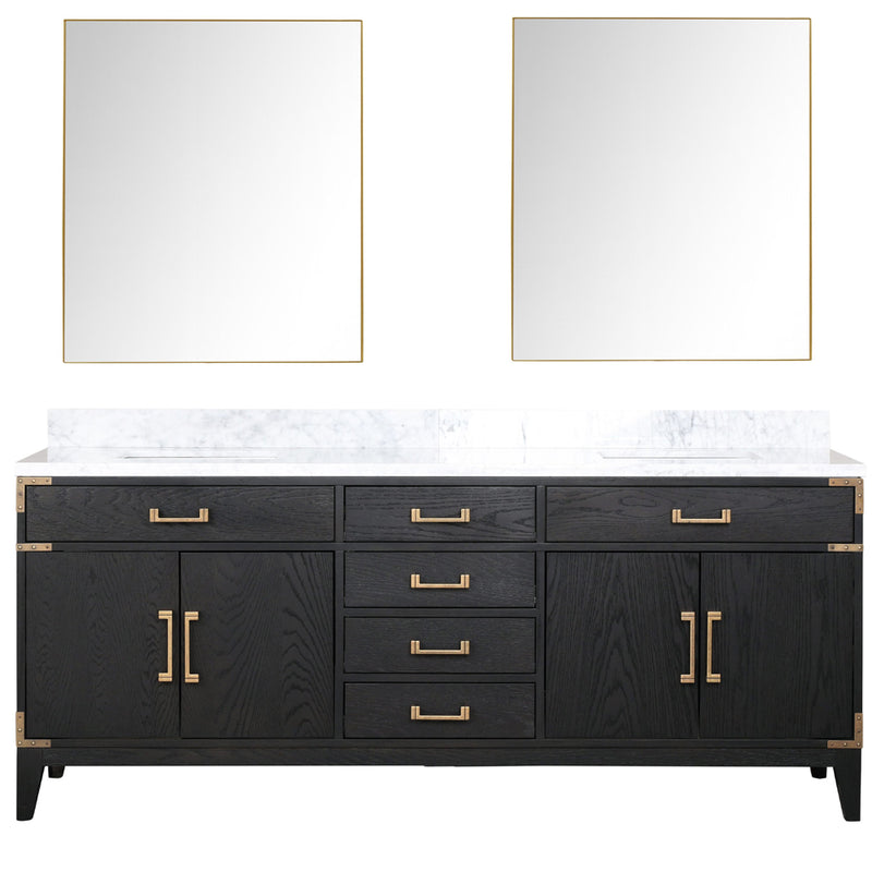 Lexora Laurel 80 " W x 22 " D Black Oak Double Bath Vanity Carrara Marble Top and 36 " Mirrors