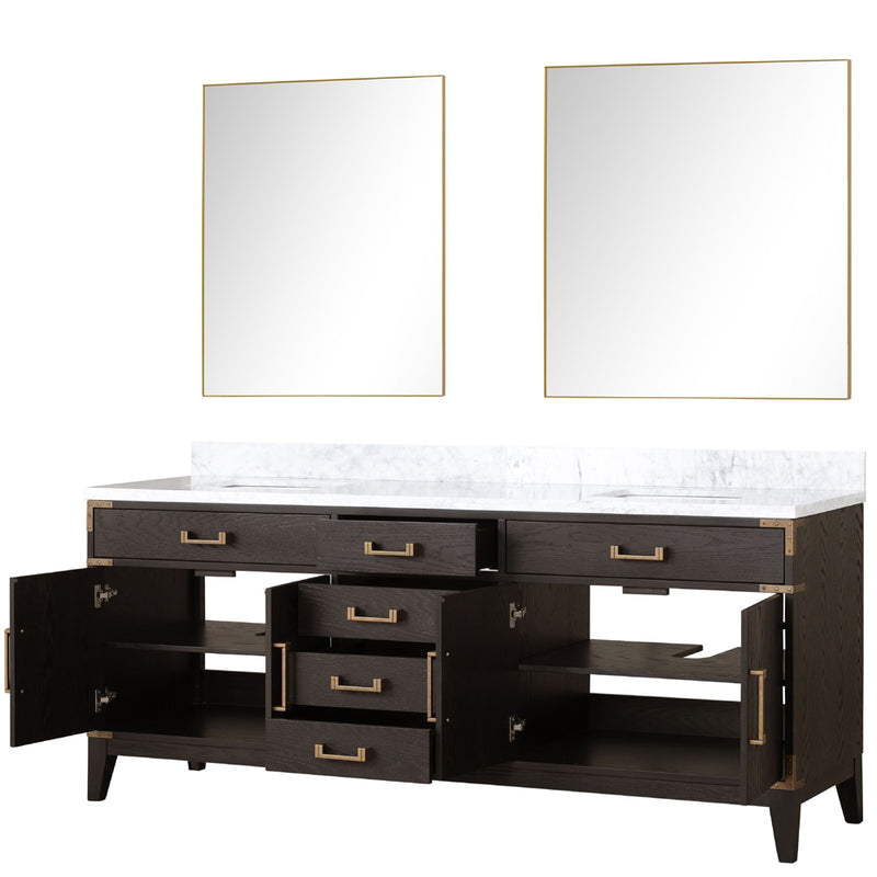 Lexora Laurel 80 " W x 22 " D Black Oak Double Bath Vanity Carrara Marble Top and 36 " Mirrors