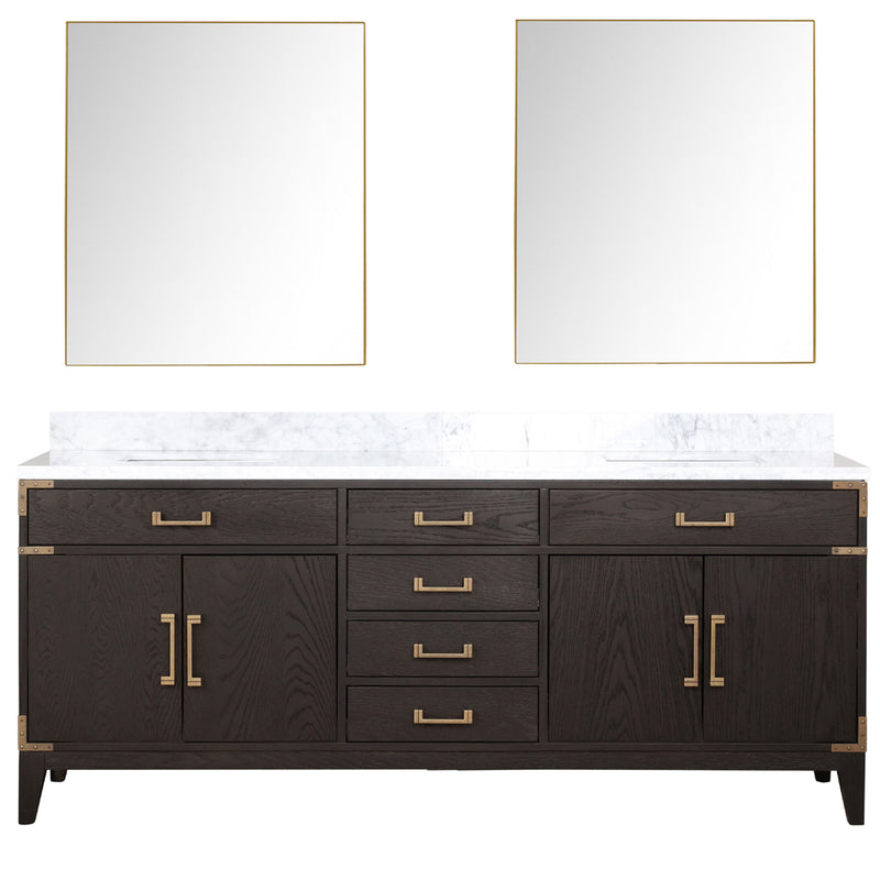 Lexora Laurel 80 " W x 22 " D Black Oak Double Bath Vanity Carrara Marble Top and 36 " Mirrors