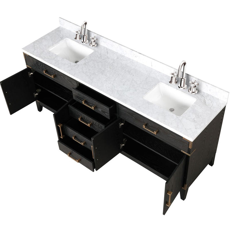 Lexora Laurel 84" W x 22" D Double Bath Vanity Carrara Marble Top and Faucet Set