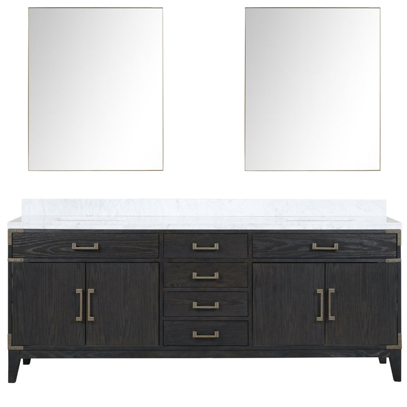 Lexora Laurel 84" W x 22" D Double Bath Vanity Carrara Marble Top and 36" Mirrors