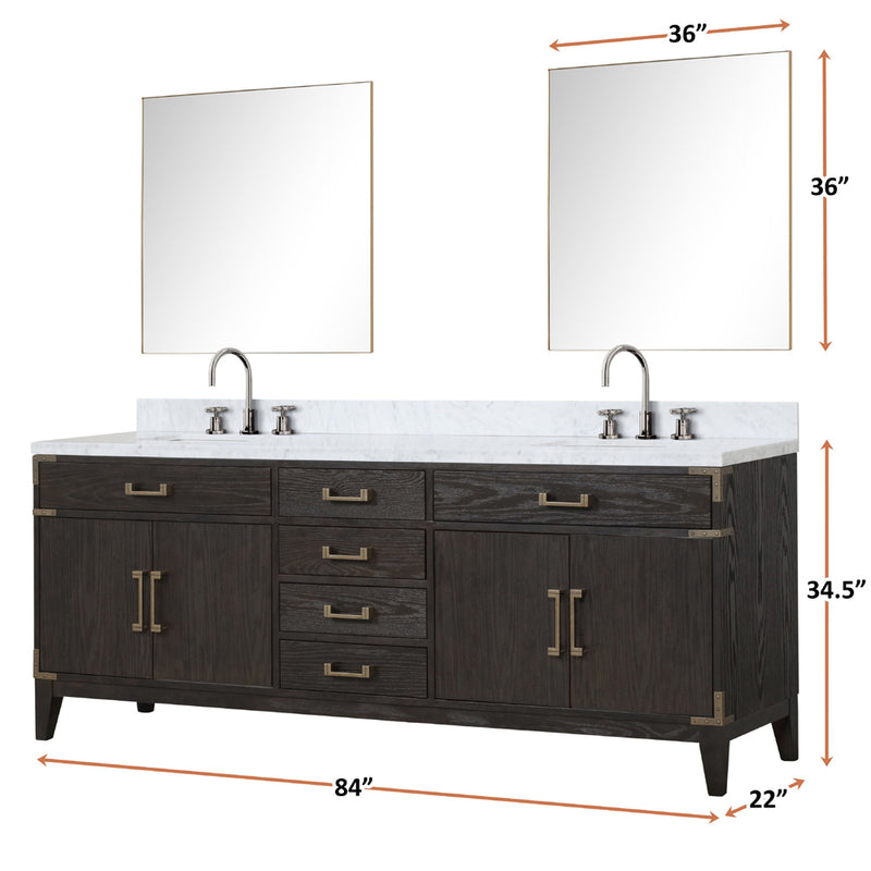 Lexora Laurel 84" W x 22" D Double Bath Vanity Carrara Marble Top and Faucet Set