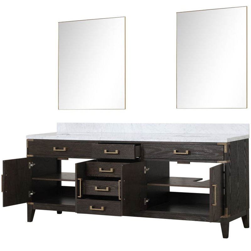 Lexora Laurel 84" W x 22" D Double Bath Vanity Carrara Marble Top and 36" Mirrors