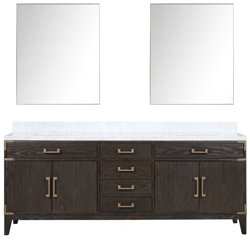 Lexora Laurel 84" W x 22" D Double Bath Vanity Carrara Marble Top and 36" Mirrors