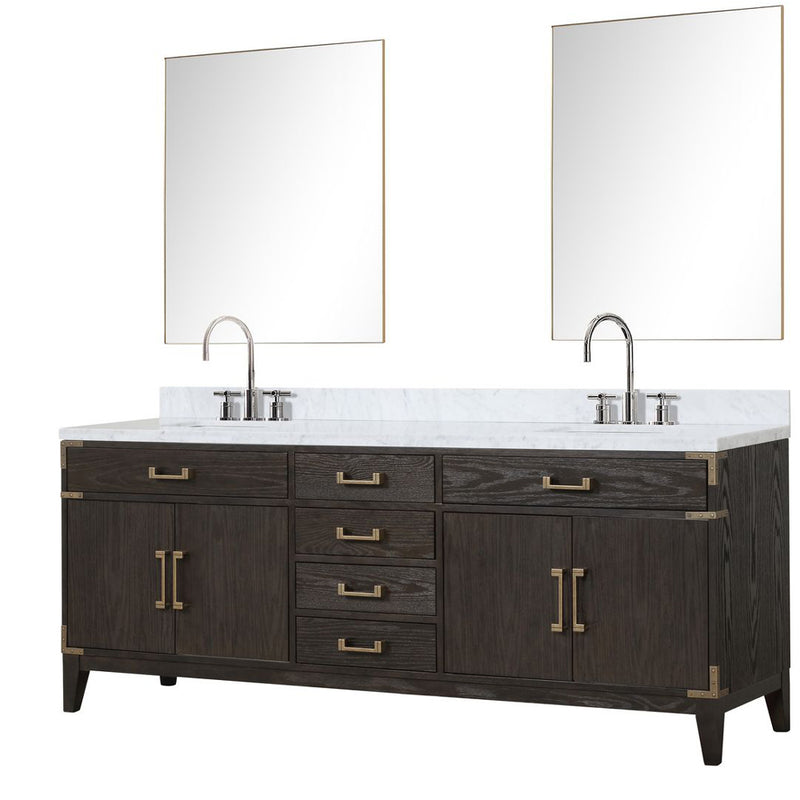 Lexora Laurel 84" W x 22" D Double Bath Vanity Carrara Marble Top with Faucet Set and 36" Mirrors