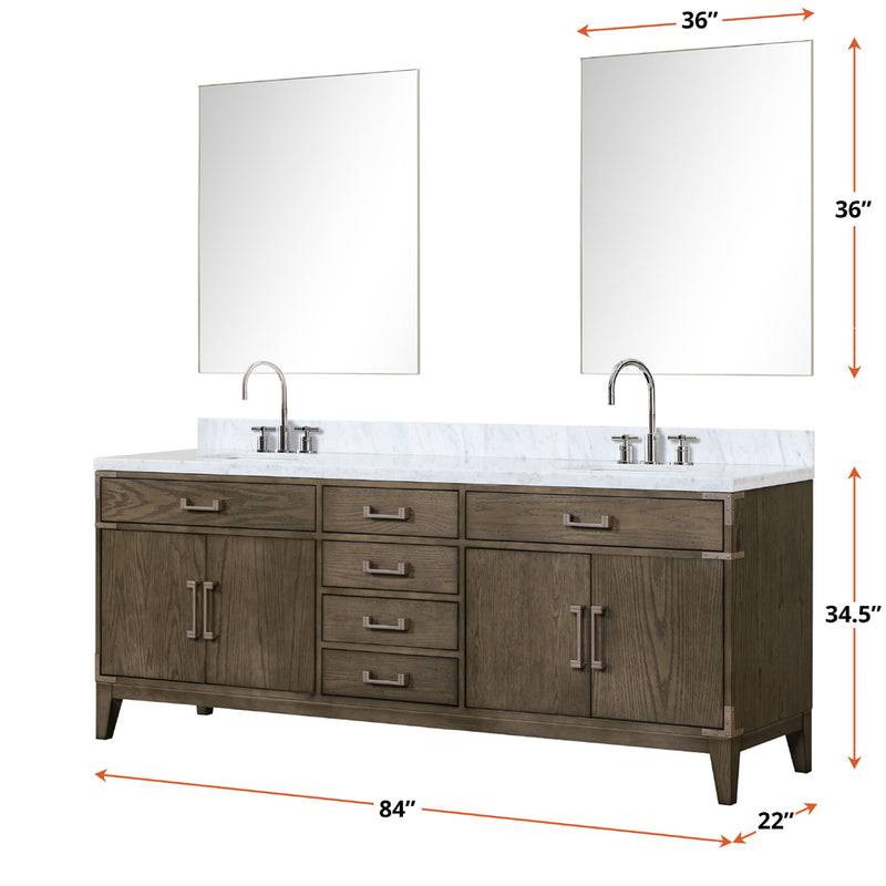 Lexora Laurel 84" W x 22" D Double Bath Vanity and Carrara Marble Top