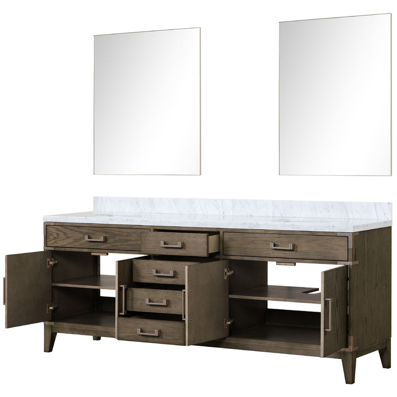 Lexora Laurel 84" W x 22" D Double Bath Vanity Carrara Marble Top and 36" Mirrors