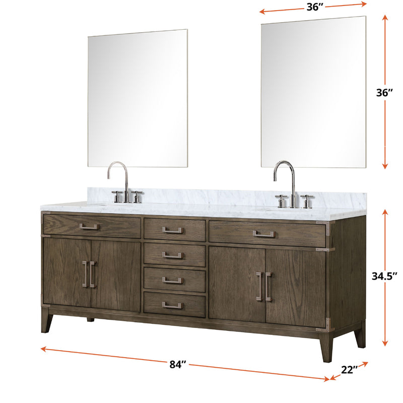 Lexora Laurel 84" W x 22" D Double Bath Vanity Carrara Marble Top and 36" Mirrors