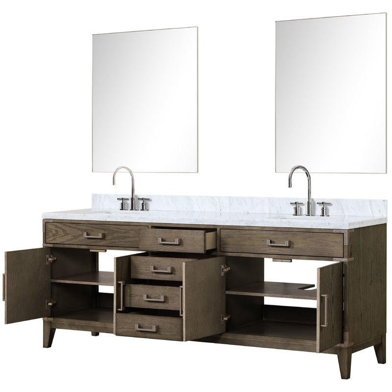 Lexora Laurel 84" W x 22" D Double Bath Vanity Carrara Marble Top with Faucet Set and 36" Mirrors