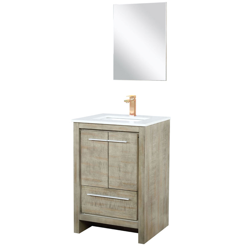 Lexora Lafarre 24" W x 20" D Rustic Acacia Bath Vanity Cultured Marble Top with Faucet Set and 18" Mirror