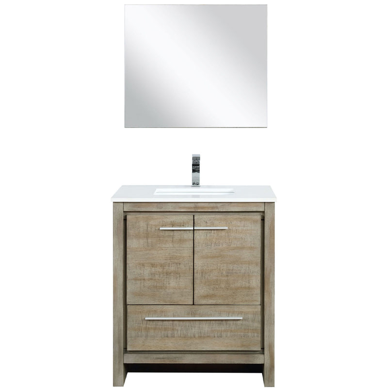 Lexora Lafarre 30" W x 20" D Rustic Acacia Bath Vanity Cultured Marble Top with Faucet Set and 28" Mirror