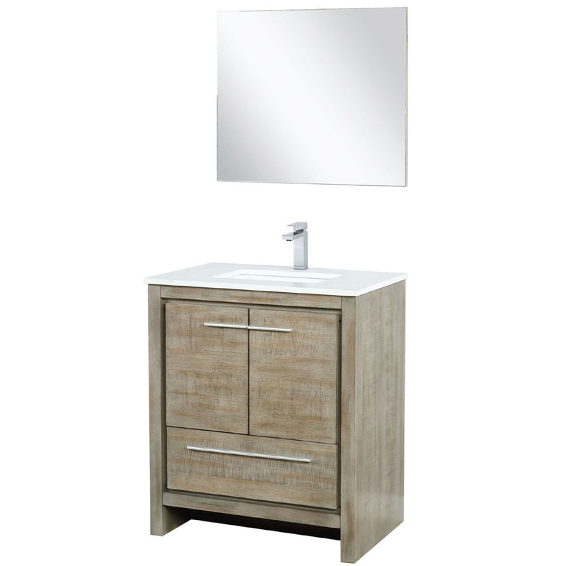 Lexora Lafarre 30" W x 20" D Rustic Acacia Bath Vanity Cultured Marble Top with Faucet Set and 28" Mirror