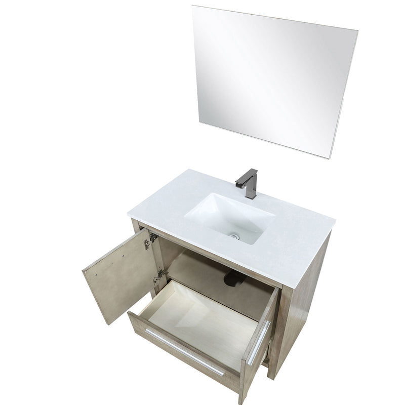 Lexora Lafarre 36" W x 20" D Rustic Acacia Bath Vanity Cultured Marble Top with Faucet Set and 28" Mirror