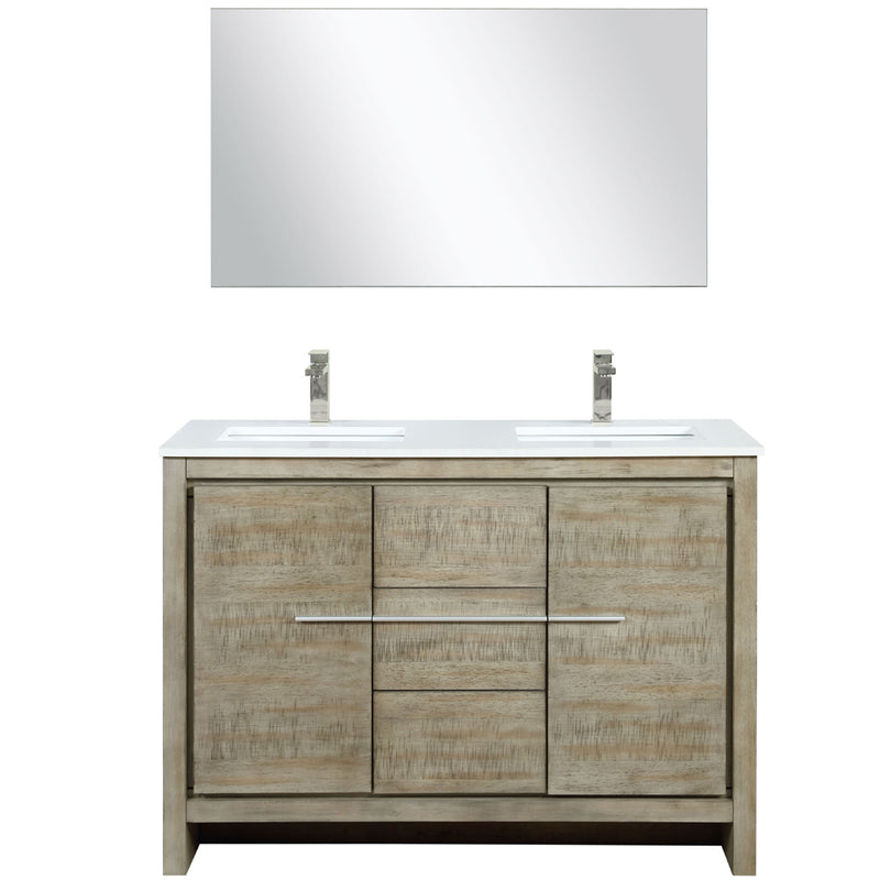 Lexora Lafarre 48" W x 20" D Rustic Acacia Double Bath Vanity Cultured Marble Top with Faucet Set and 43" Mirror