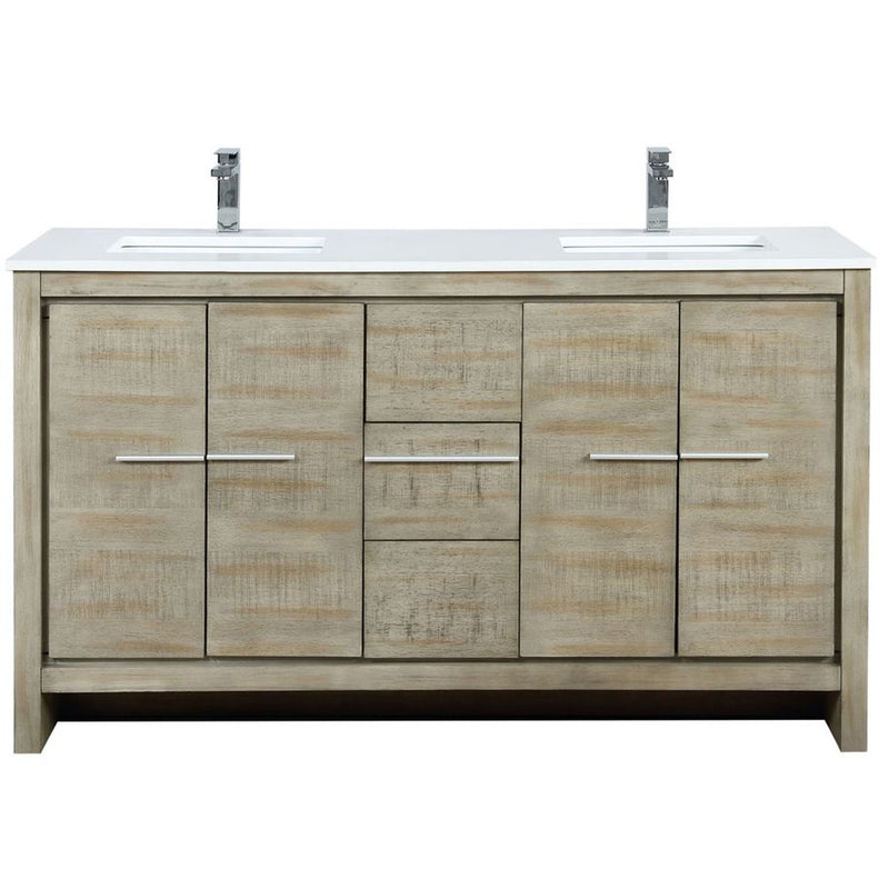 Lexora Lafarre 60" W x 20" D Rustic Acacia Double Bath Vanity Cultured Marble Top and Faucet Set