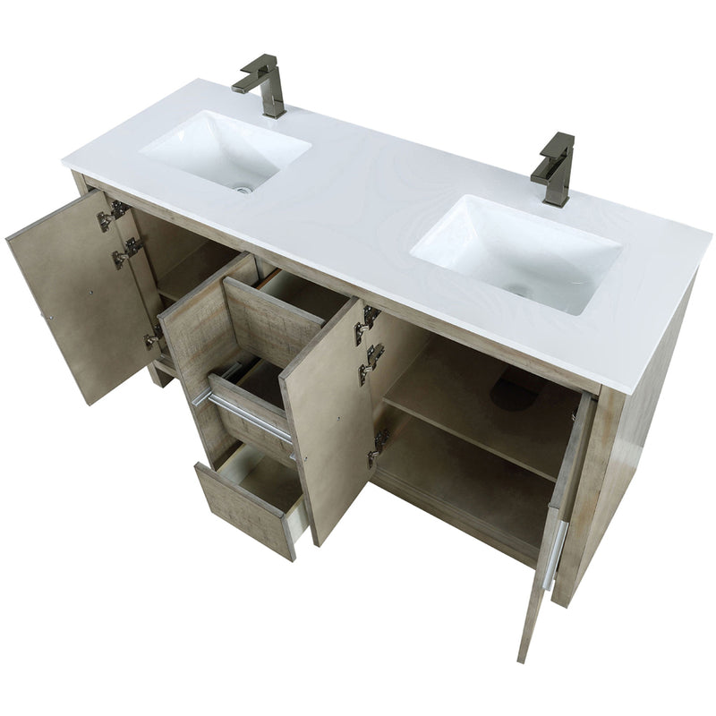 Lexora Lafarre 60" W x 20" D Rustic Acacia Double Bath Vanity Cultured Marble Top and Faucet Set