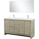 Lexora Lafarre 60" W x 20" D Rustic Acacia Double Bath Vanity Cultured Marble Top with Faucet Set and 55" Mirror