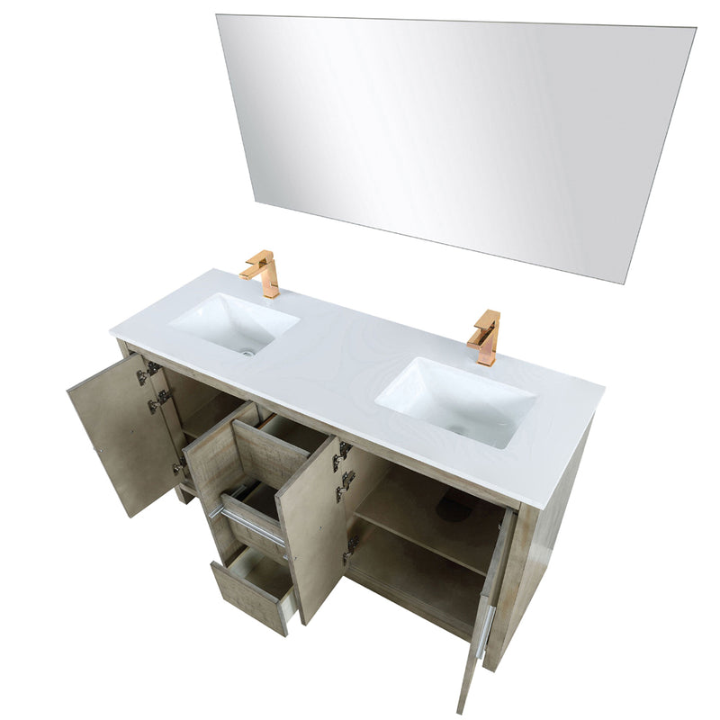 Lexora Lafarre 60" W x 20" D Rustic Acacia Double Bath Vanity Cultured Marble Top with Faucet Set and 55" Mirror