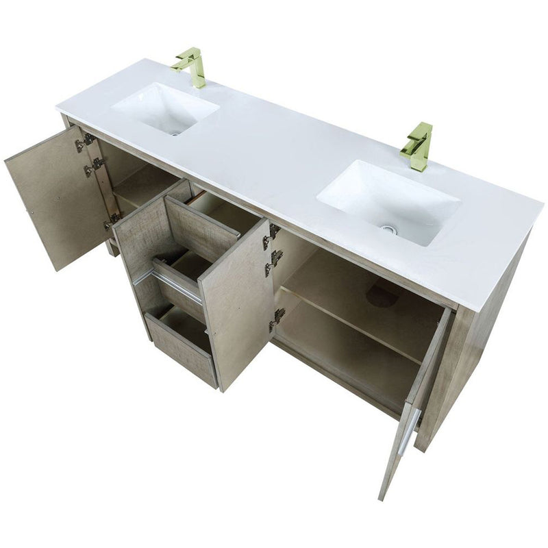 Lexora Lafarre 72" W x 20" D Rustic Acacia Double Bath Vanity Cultured Marble Top with Faucet Set