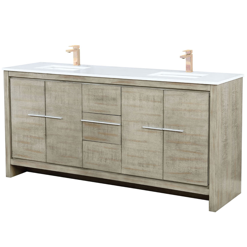 Lexora Lafarre 72" W x 20" D Rustic Acacia Double Bath Vanity Cultured Marble Top with Faucet Set