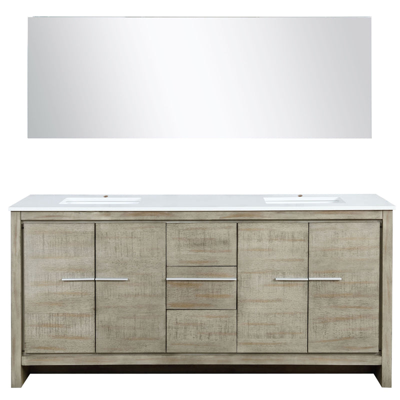 Lexora Lafarre 72" W x 20" D Rustic Acacia Double Bath Vanity Marble Top and 70" Mirror