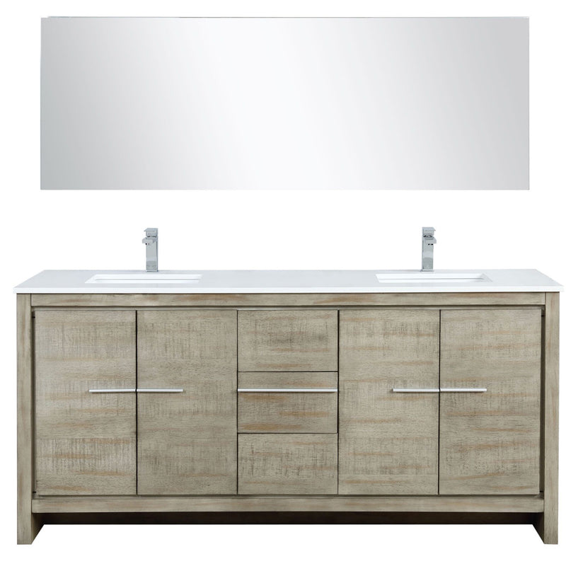 Lexora Lafarre 72" W x 20" D Rustic Acacia Double Bath Vanity Cultured Marble Top with Faucet Set and 70" Mirror