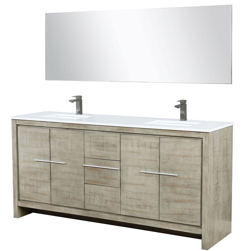 Lexora Lafarre 72" W x 20" D Rustic Acacia Double Bath Vanity Cultured Marble Top with Faucet Set and 70" Mirror